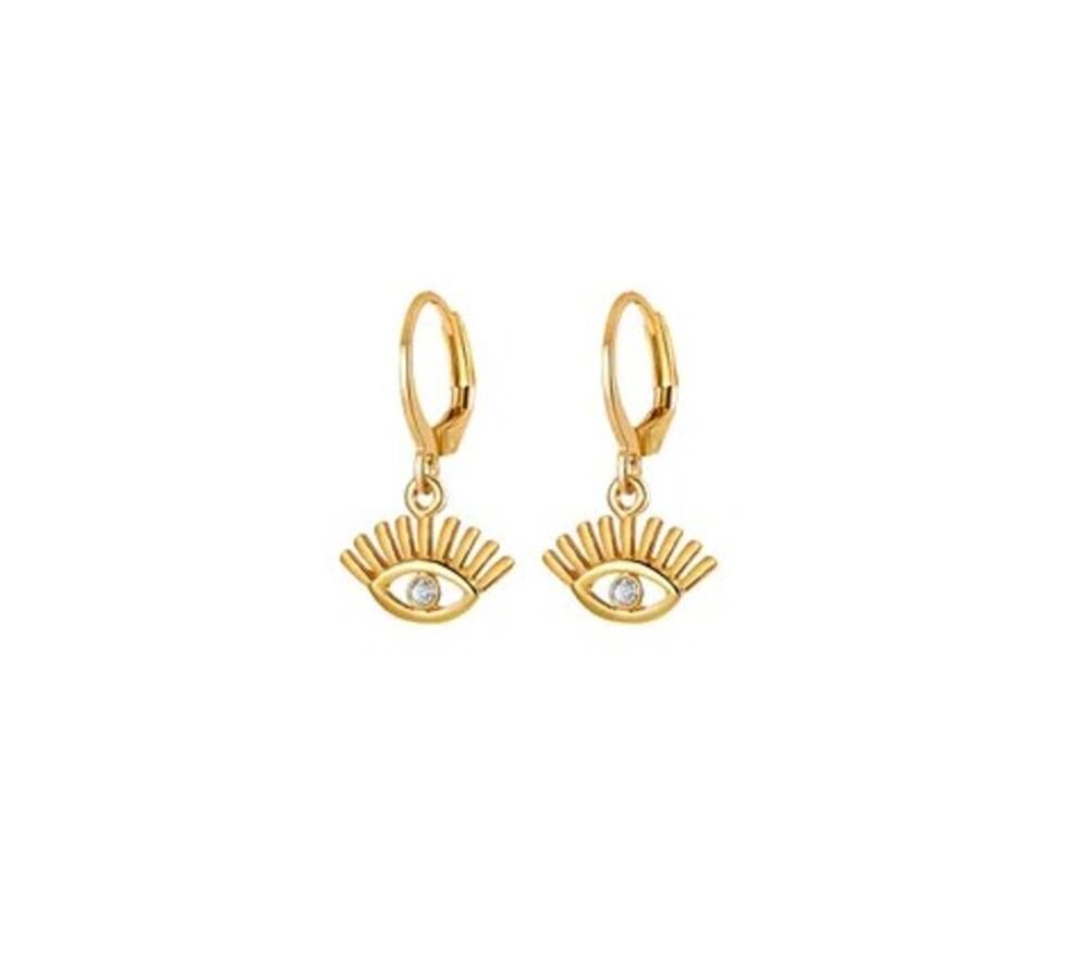 4245 NWOP Goldtone Pave Evil Eye Huggies Minimalist Tiny Huggie Earrings